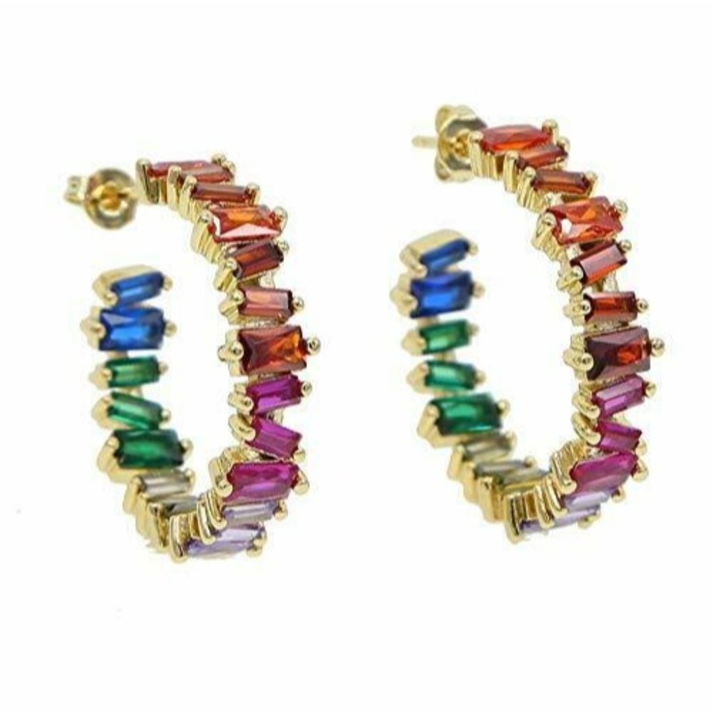 Rainbow cz hoop earring